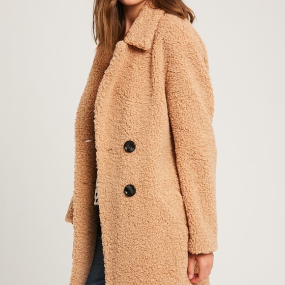 Last 1! NWT Tan Teddy Bear Button Down Coat - Picture 2 of 5